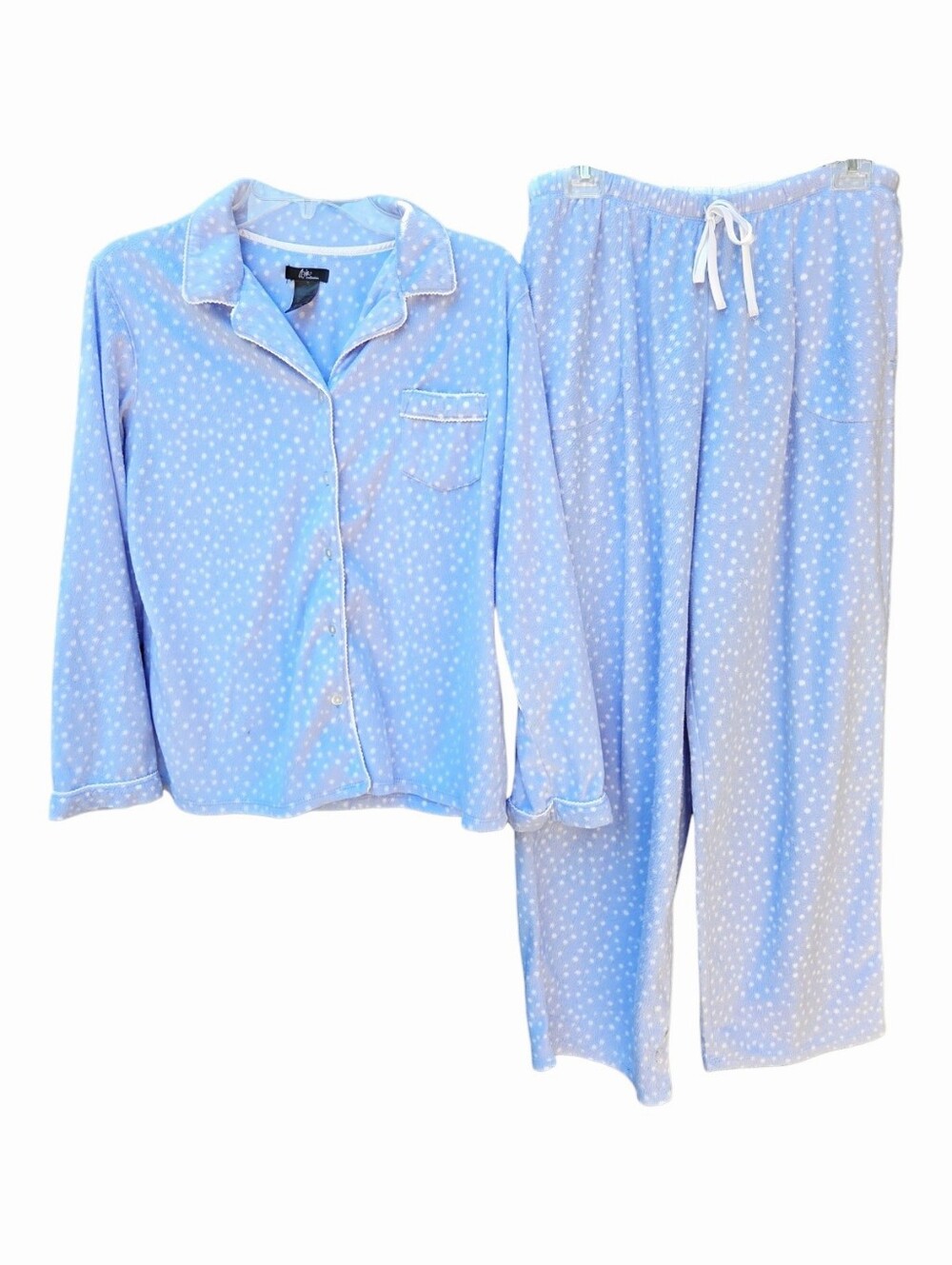 Aria Collection Pale Blue Polka Dot Soft Flannel Two-Piece Pajama Set - Size M